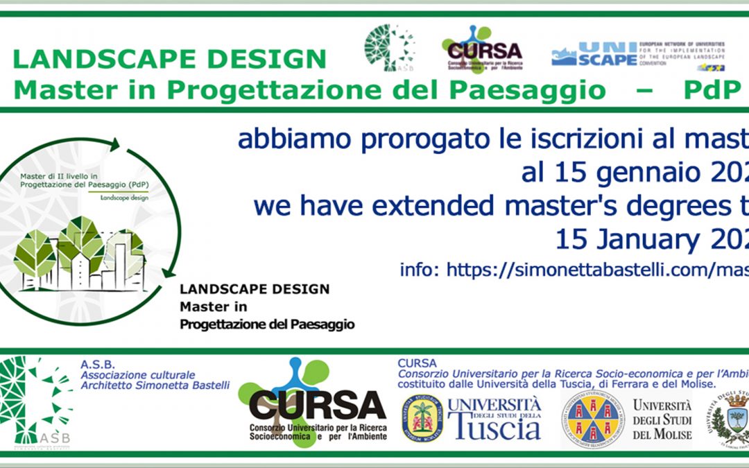 Master in Progettazione del Paesaggio_PdP. Iscrizioni prorogate al 15 gennaio